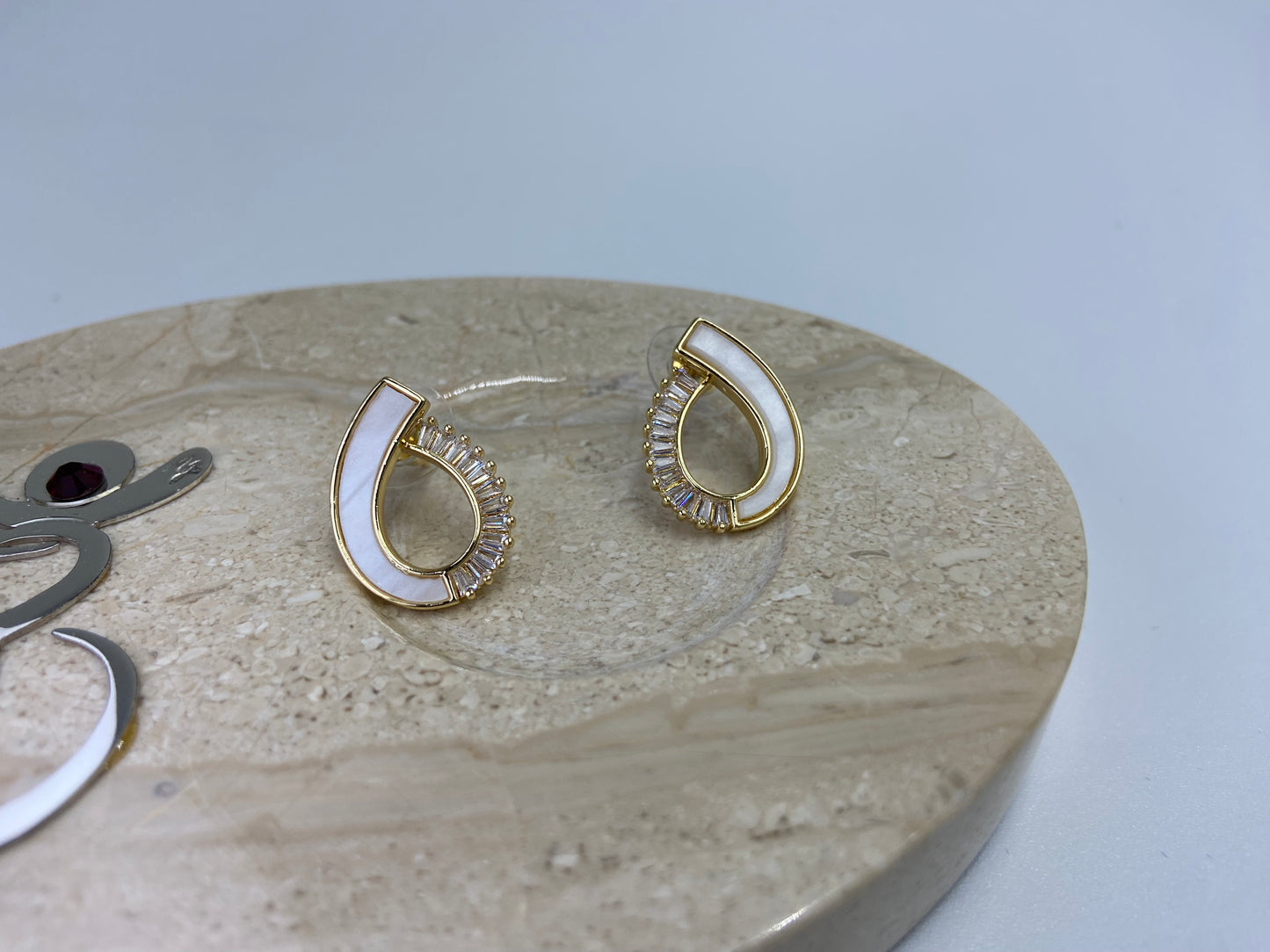 Baguettes and MOP Studs Gold