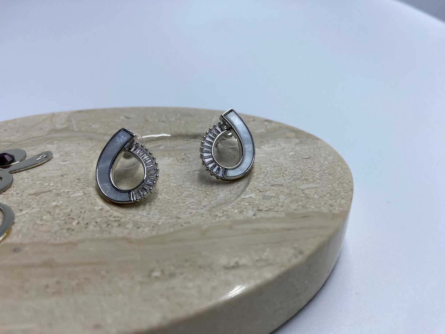 Baguettes and MOP Studs Silver