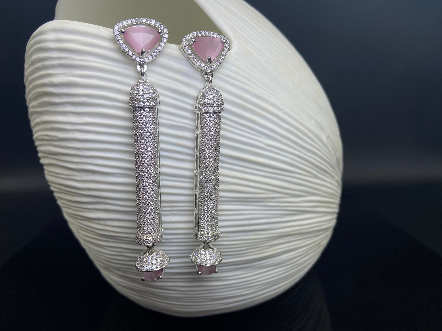 Fancy AD Long Tube Danglers - Light Pink