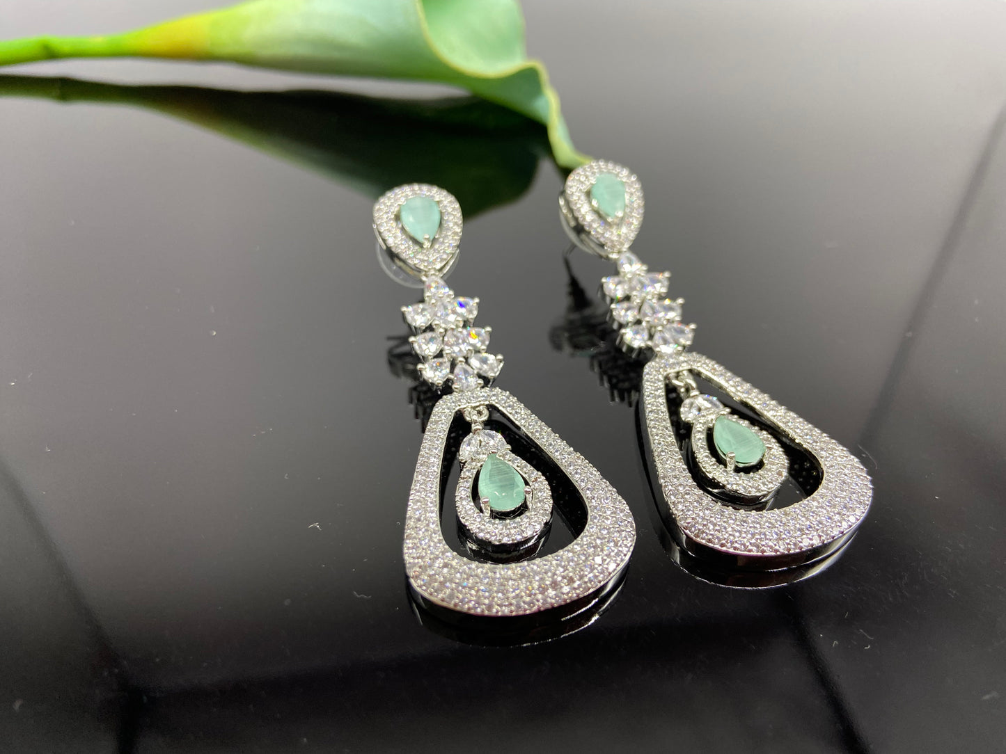 Modern Style AD Danglers with Seafoam Drops