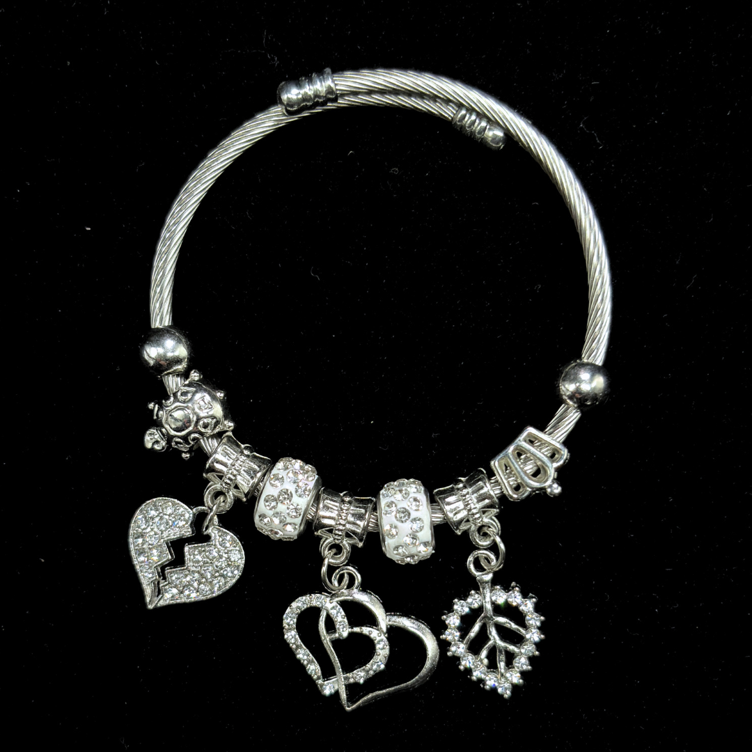The Silver Hearts Charms Adjustable Bracelet