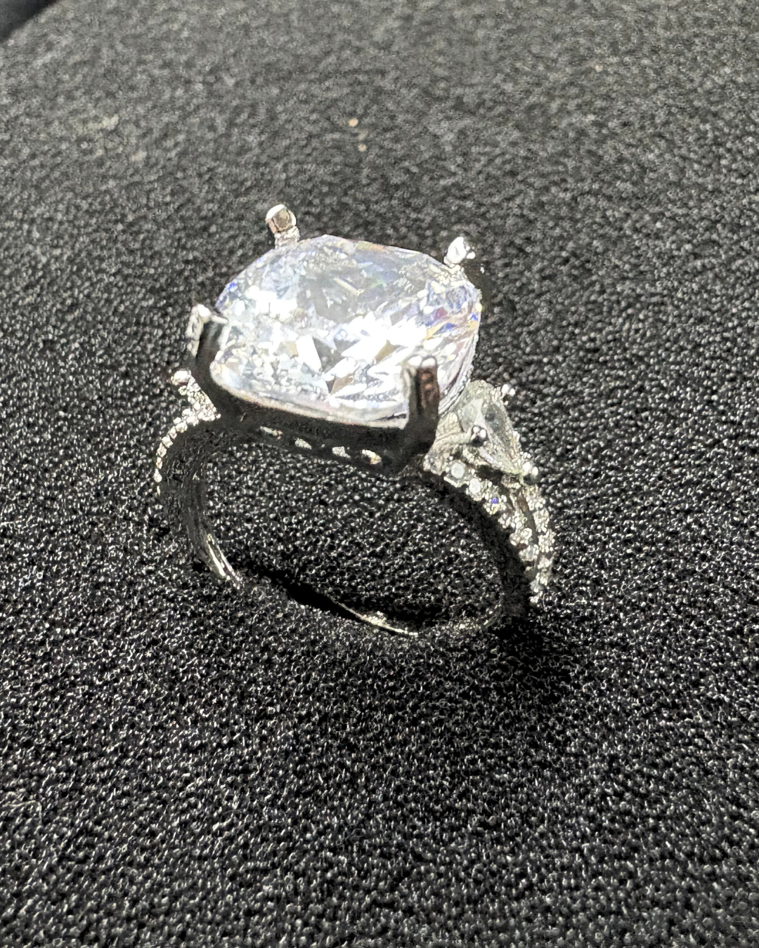 Large Cushion-Cut Solitaire Ring with Marquise (adjustable)