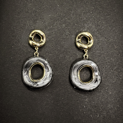 Black Enamel Donut Earrings