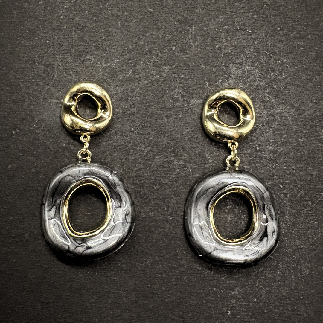 Black Enamel Donut Earrings