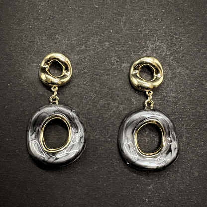 Black Enamel Donut Earrings