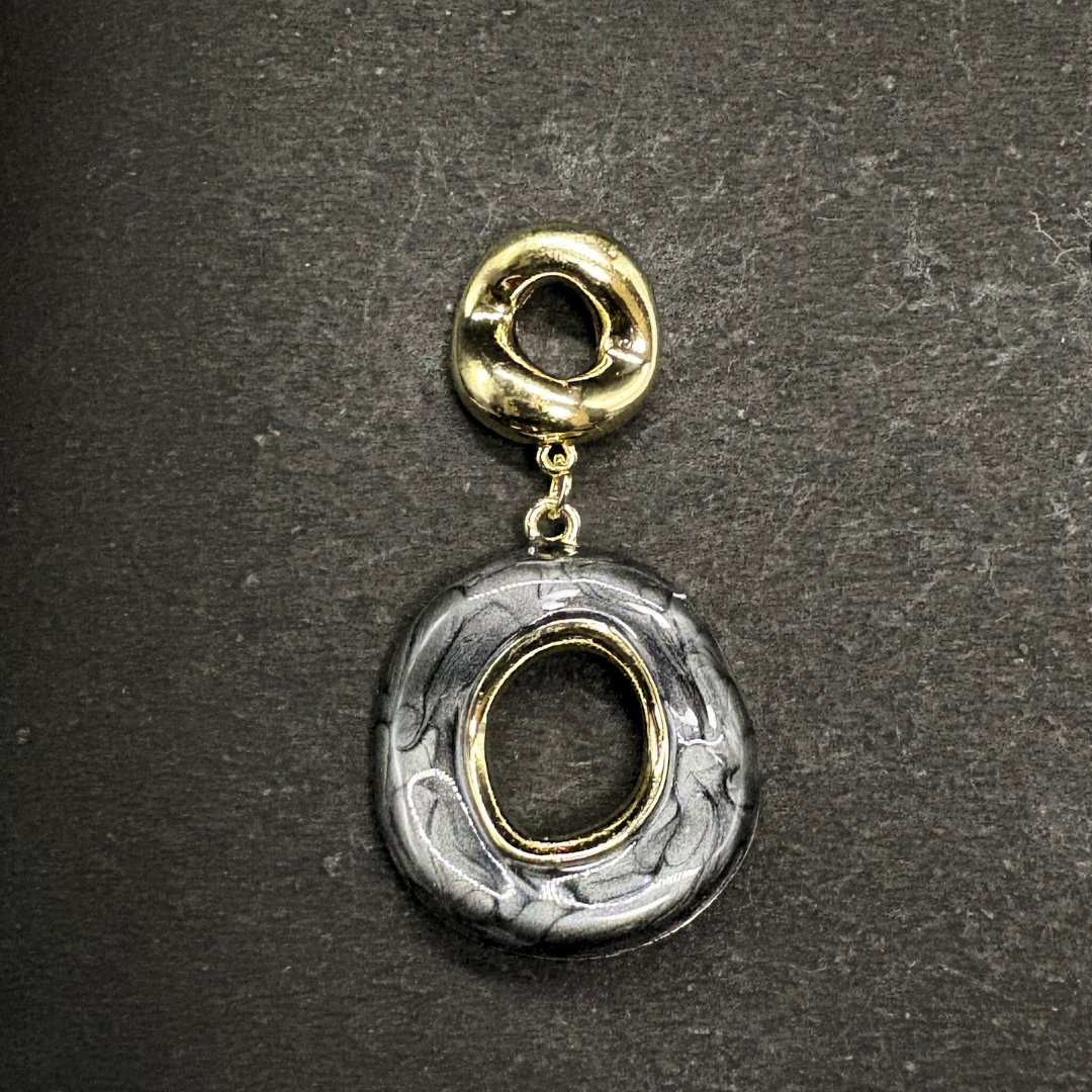 Black Enamel Donut Earrings