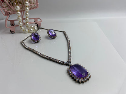 Classy Titanic Necklace Set with Large Amethyst Stone