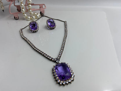 Classy Titanic Necklace Set with Large Amethyst Stone