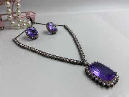 Classy Titanic Necklace Set with Large Amethyst Stone