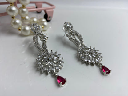 Elegant Necklace Set with AD Flower and Red Drop Latkan