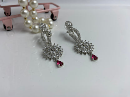 Elegant Necklace Set with AD Flower and Red Drop Latkan