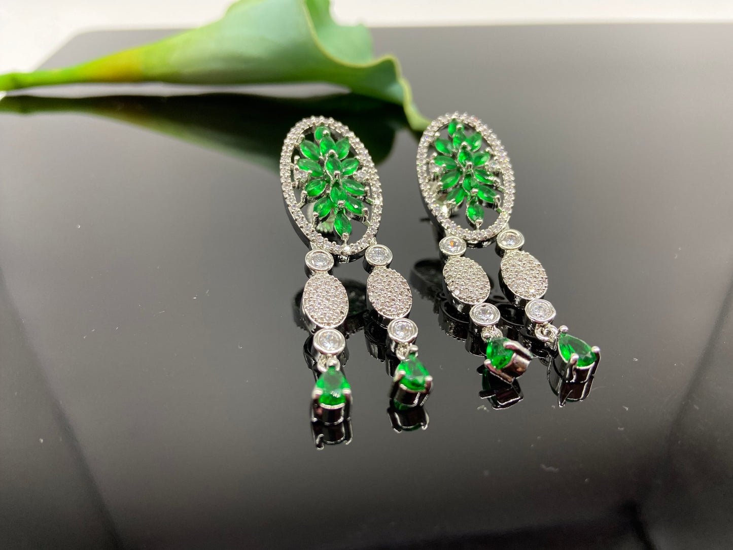 Emerald Flower Drop Earrings