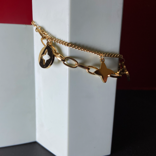 Gold Double Chains Branded Bracelet