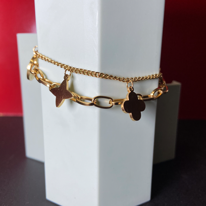 Gold Double Chains Branded Bracelet