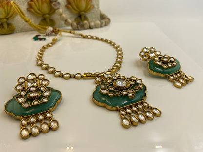 Green Theva Style Haar with Polki Strings