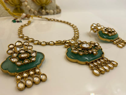 Green Theva Style Haar with Polki Strings