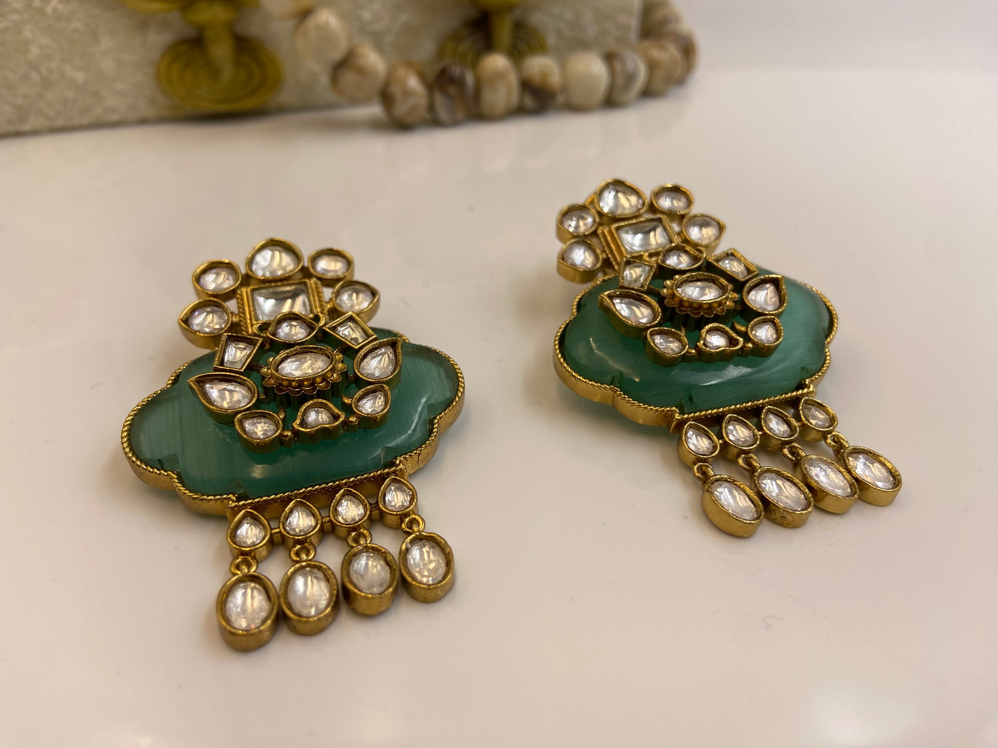 Green Theva Style Haar with Polki Strings