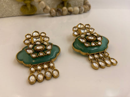 Green Theva Style Haar with Polki Strings