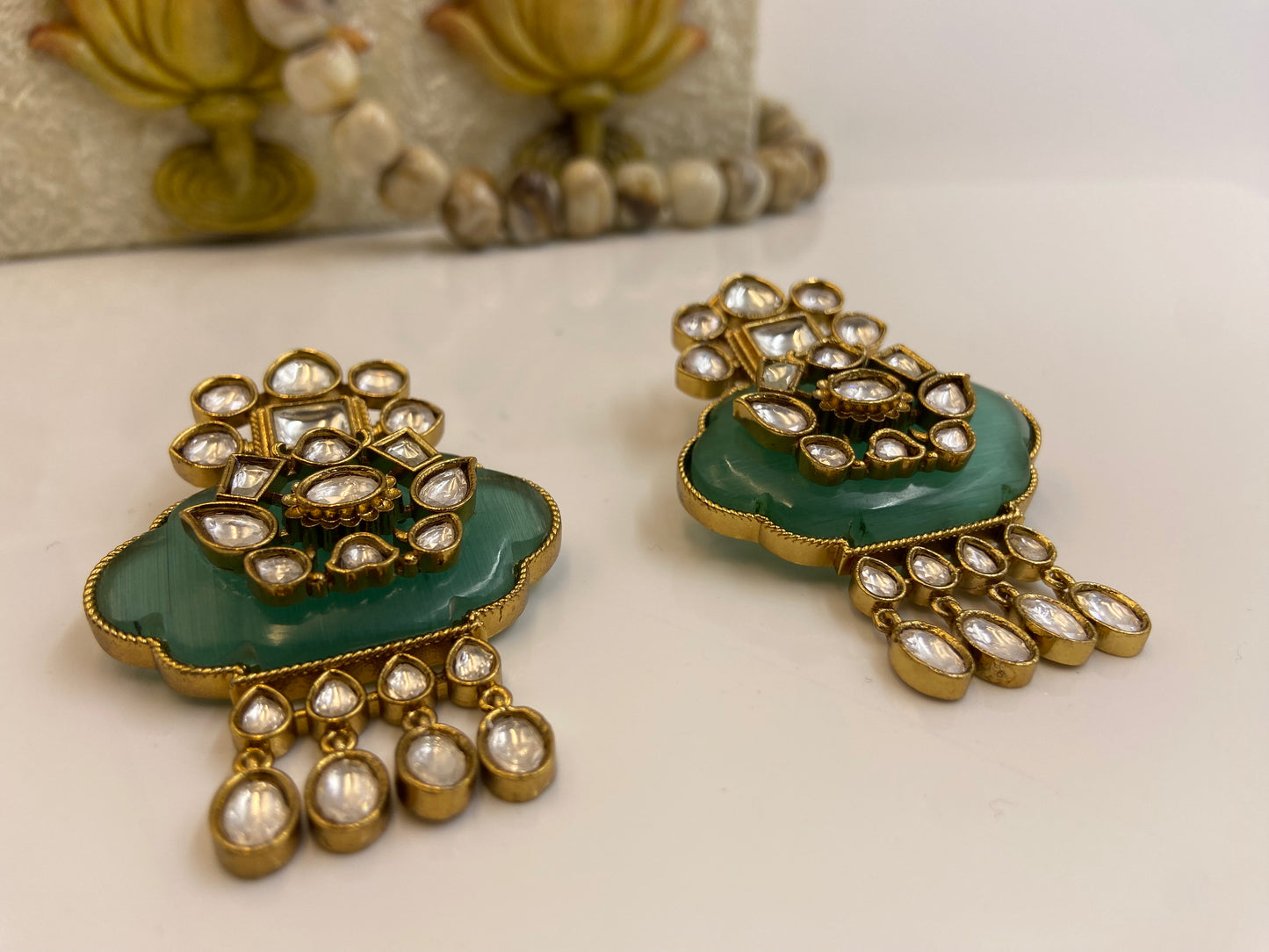 Green Theva Style Haar with Polki Strings