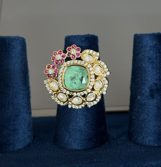 Polki bel with jadau & Ruby flowers with Center mint doublet