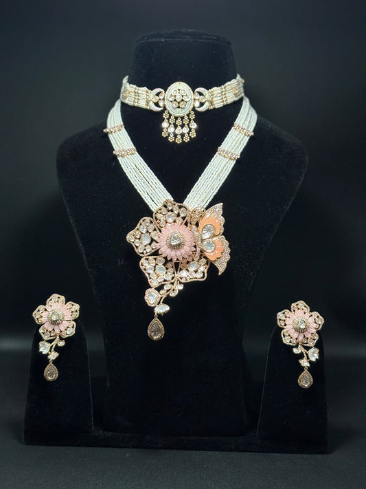 Peach and Pink Exclusive Bridal Necklace Set Combo