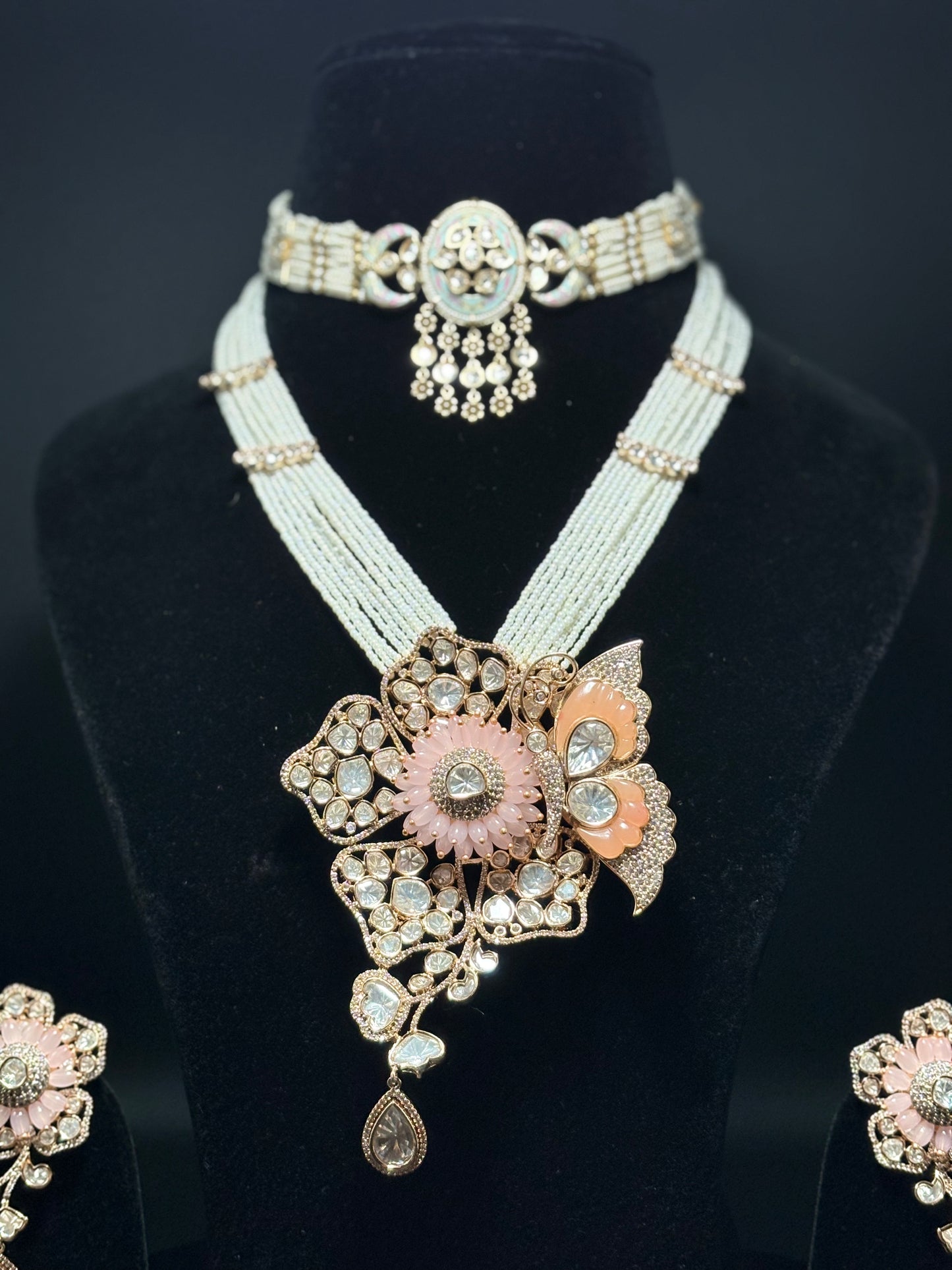 Peach and Pink Exclusive Bridal Necklace Set Combo