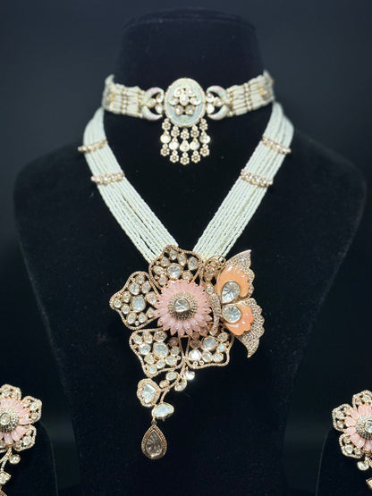 Peach and Pink Exclusive Bridal Necklace Set Combo