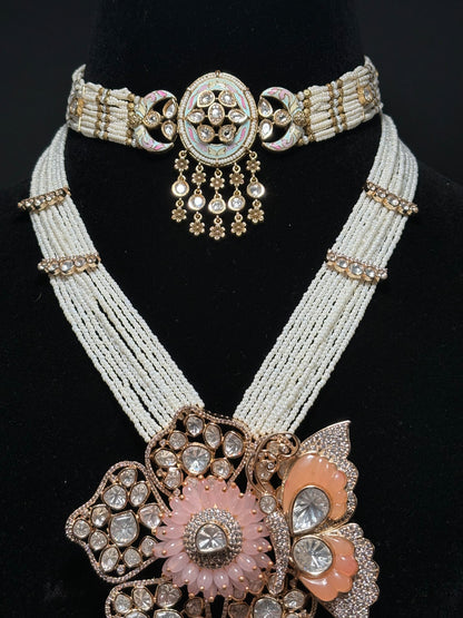Peach and Pink Exclusive Bridal Necklace Set Combo