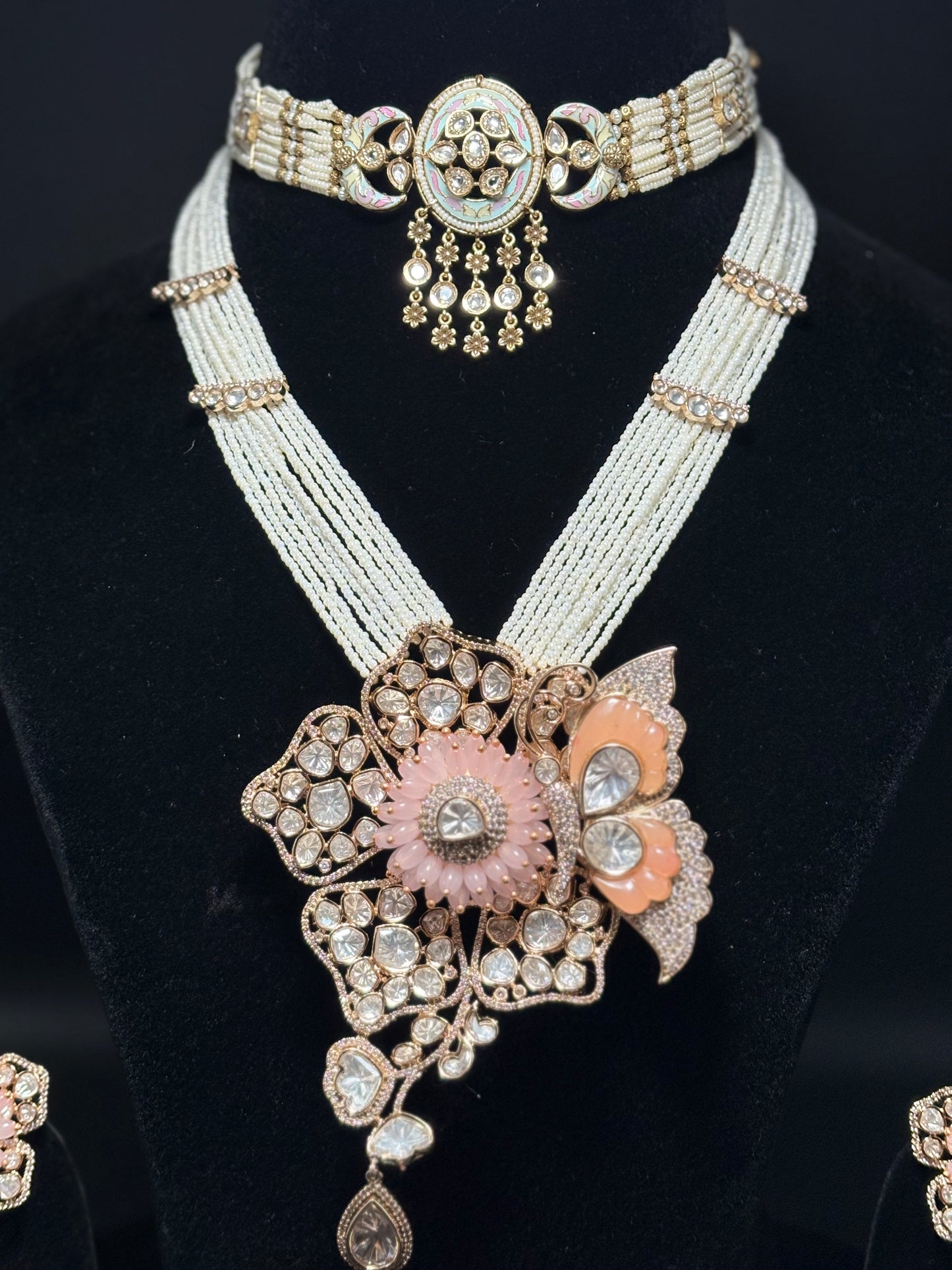Peach and Pink Exclusive Bridal Necklace Set Combo