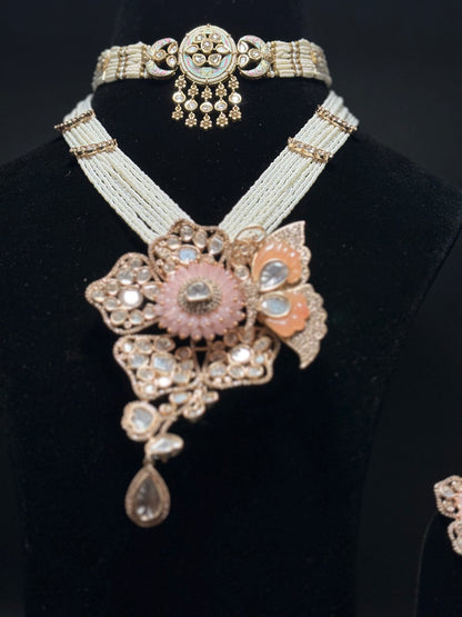 Peach and Pink Exclusive Bridal Necklace Set Combo