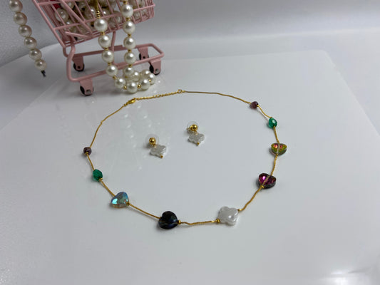 Korean Sleek Chain with Heart Stones and White Flowers