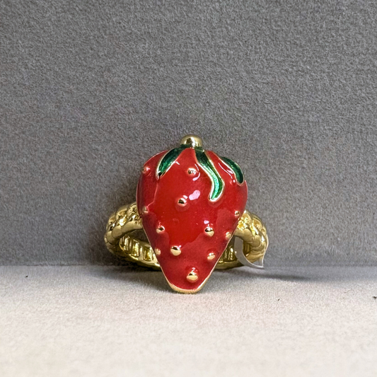 Strawberry Charm Statement Adjustable Ring