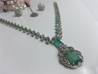 Neeta Ambani Stylish Long Necklace Set Light Green