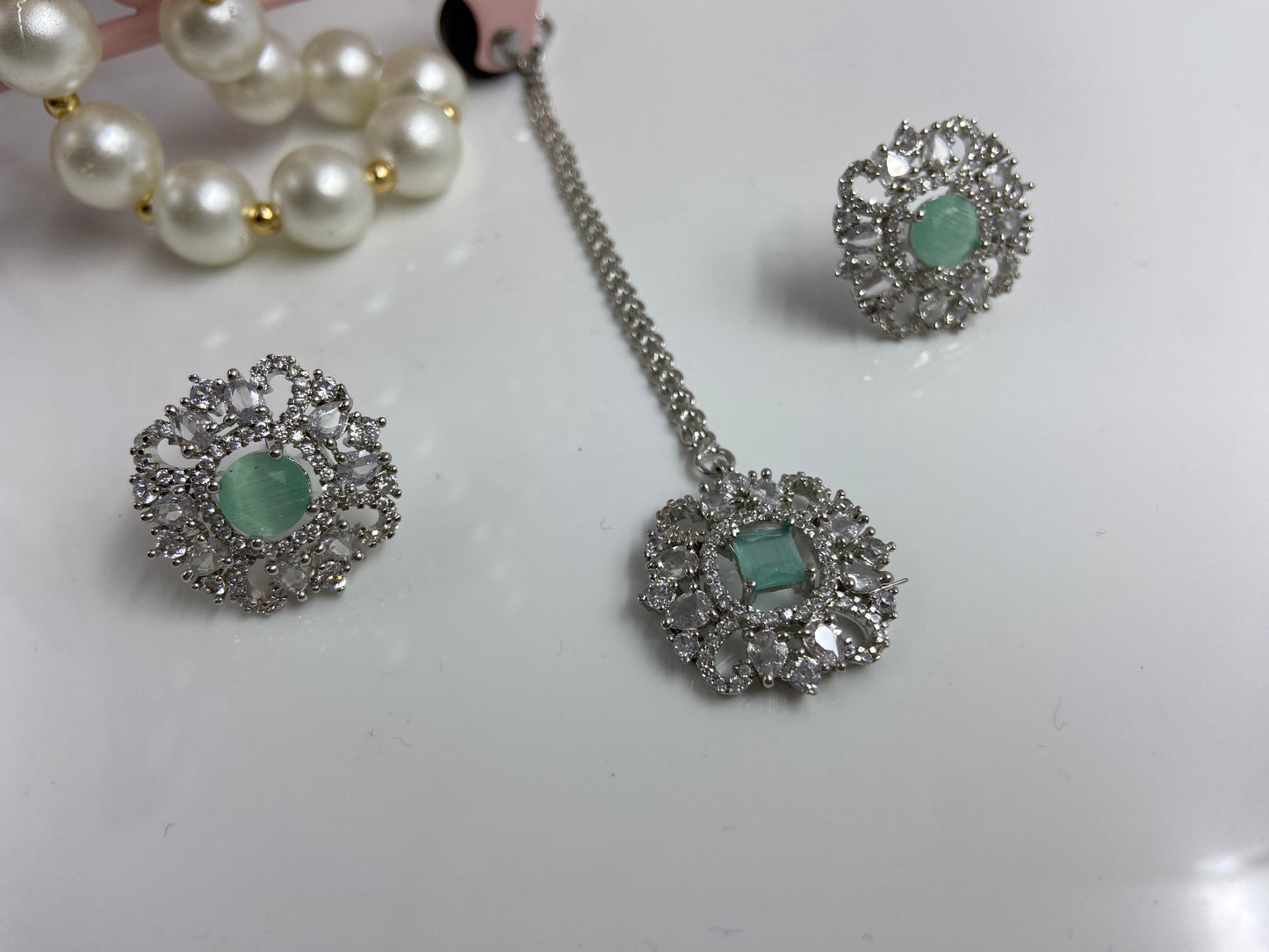 Neeta Ambani Stylish Long Necklace Set Light Green