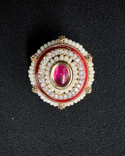 Ruby/Moissanite , Pearl and AD Ring (adjustable)