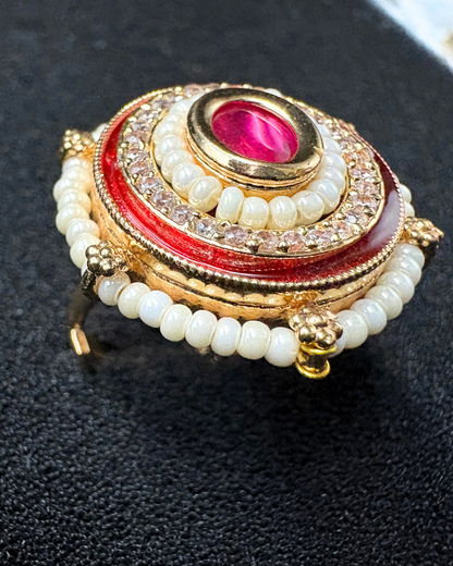 Ruby/Moissanite , Pearl and AD Ring (adjustable)