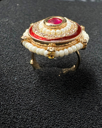 Ruby/Moissanite , Pearl and AD Ring (adjustable)