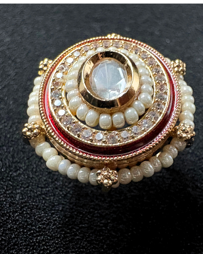 Ruby/Moissanite , Pearl and AD Ring (adjustable)