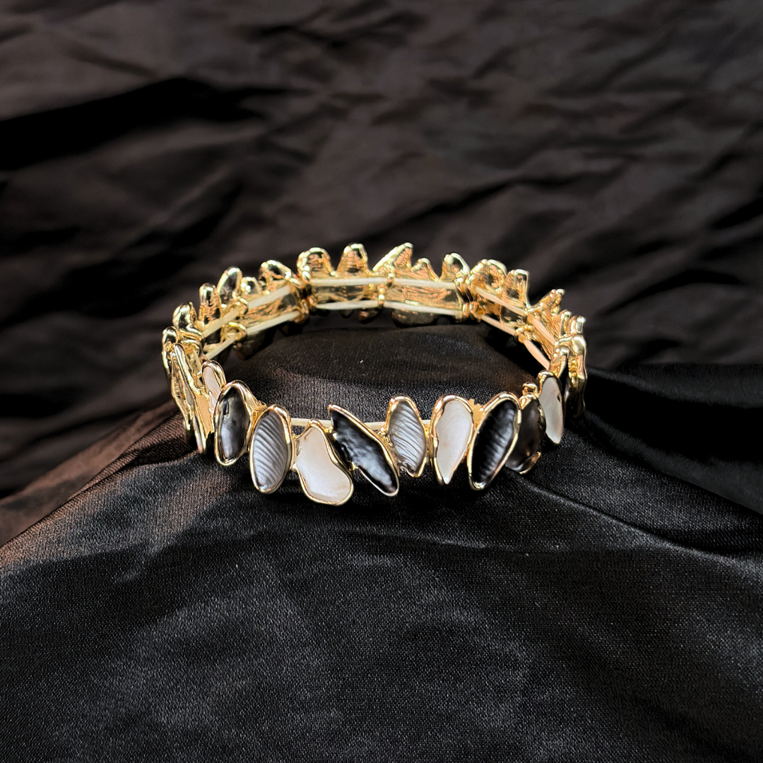 Enamel Black & White Elastic Adjustable Bracelet