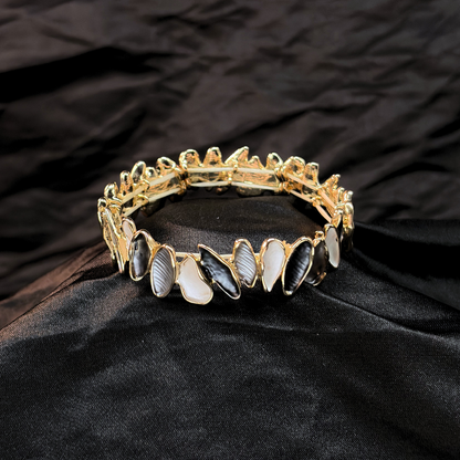 Enamel Black & White Elastic Adjustable Bracelet