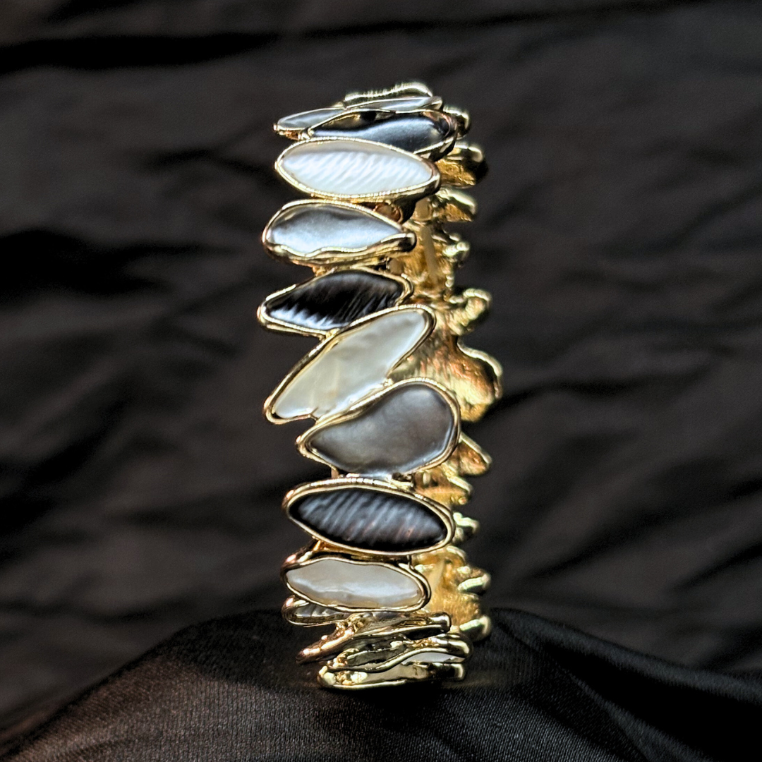 Enamel Black & White Elastic Adjustable Bracelet