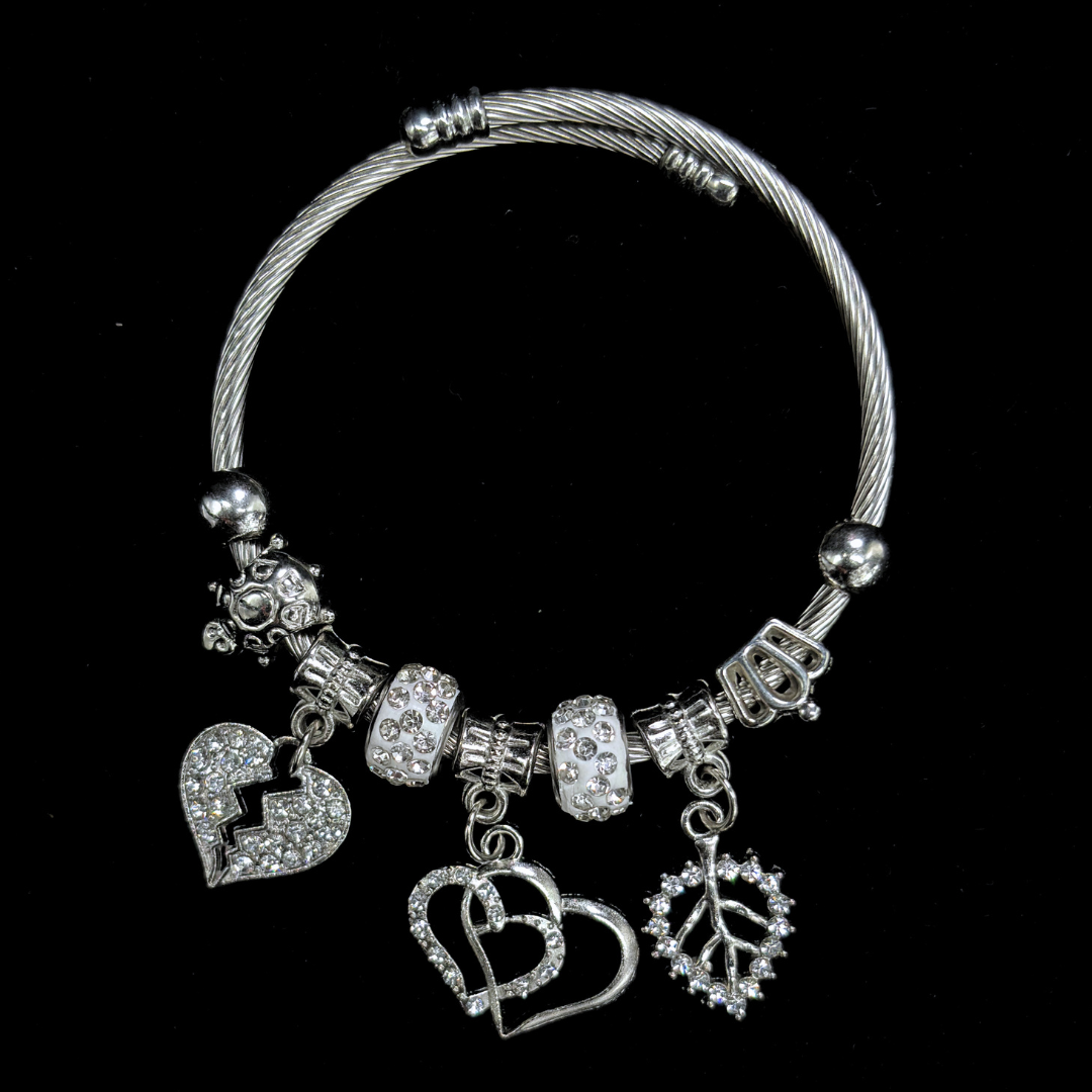 The Silver Hearts Charms Adjustable Bracelet