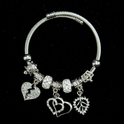 The Silver Hearts Charms Adjustable Bracelet