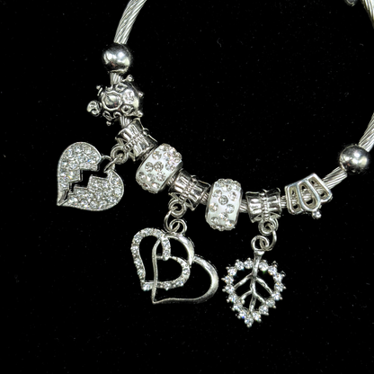 The Silver Hearts Charms Adjustable Bracelet