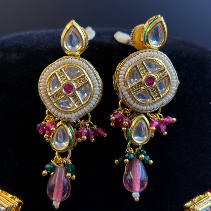 Ruby and Pearl Necklace with Pearl studded Polki Tikdas