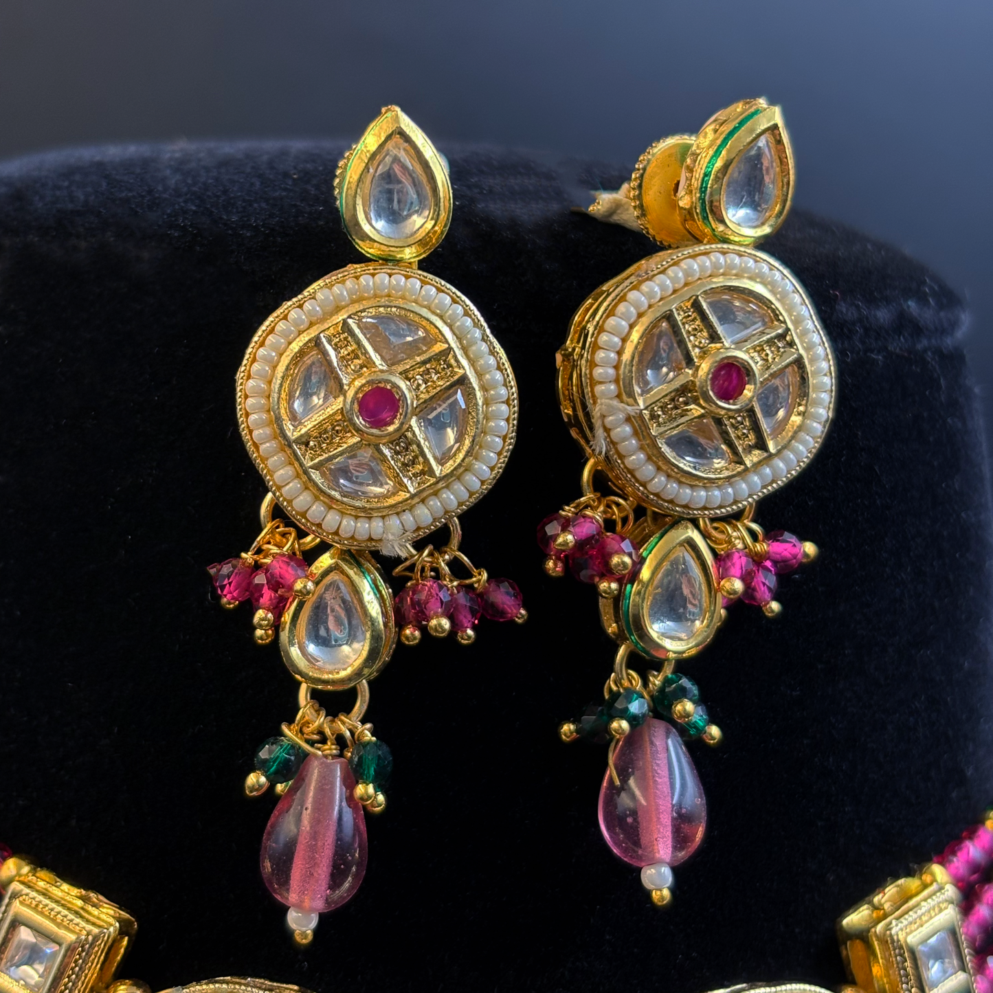 Ruby and Pearl Necklace with Pearl studded Polki Tikdas