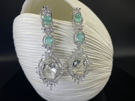 Seafoam and Large White Stone Danglers