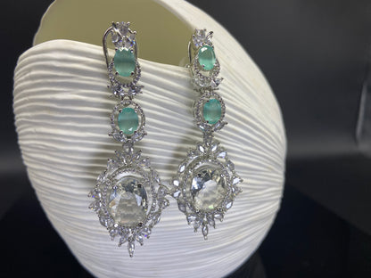 Seafoam and Large White Stone Danglers