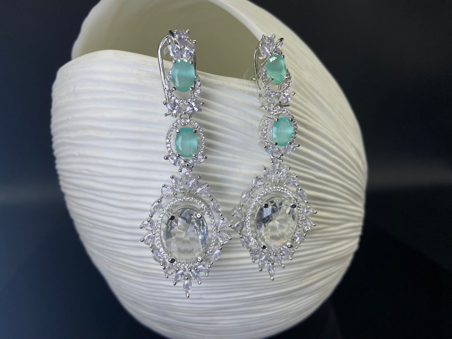 Seafoam and Large White Stone Danglers