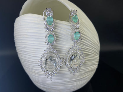 Seafoam and Large White Stone Danglers